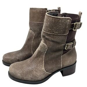 Andre Assous Waterproof Leather Ankle Boots Brown Buckle Detail Pirate Size 7